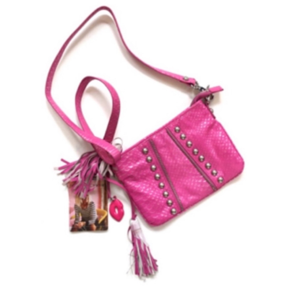 BETSEY’S JOHNSON Genuine Leather Crossbody Betsey’s Venom Stud Animal Print Bag